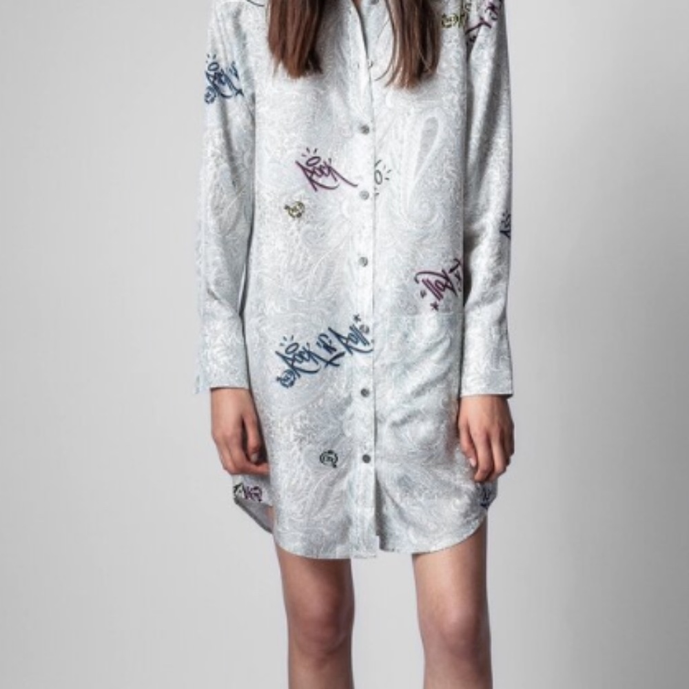 New Zadig & Voltaire White Paisley Shirt Dress
